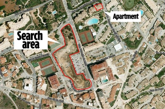 The search area in relation to the McCanns' apartment