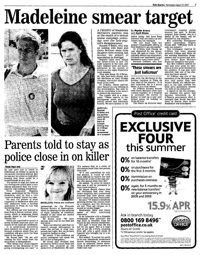 Daily Express 22 August 2007, page 7
