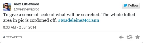 To give a sense of scale of what will be searched. The whole hilled area in pic is cordoned off. #MadeleineMcCann