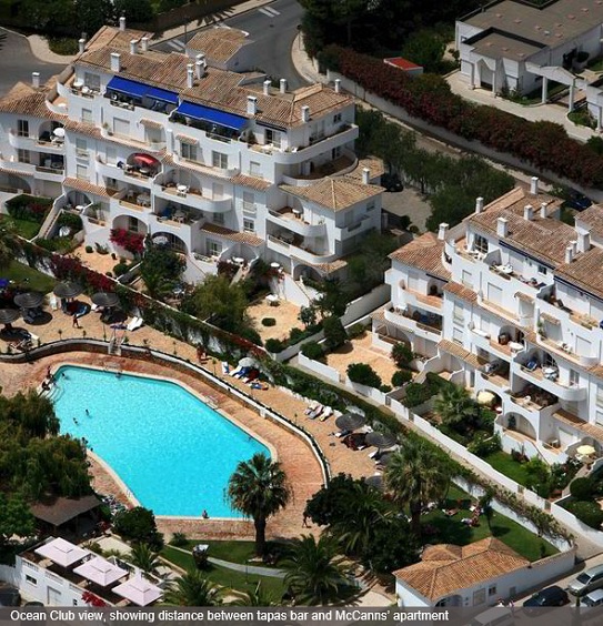 Ocean Club view, showing distance between tapas bar and McCanns' apartment