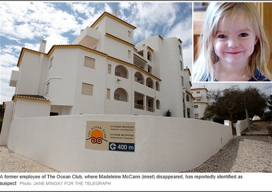 A former employee of The Ocean Club, where Madeleine McCann (inset) disappeared, has reportedly identified as suspect Photo: JANE MINGAY FOR THE TELEGRAPH