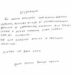 João Cipriano hand-written confession