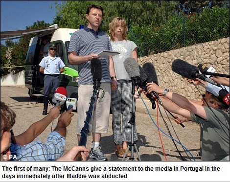 The first of many: The McCanns give a statement to the media in Portugal in the days immediately after Maddie was abducted